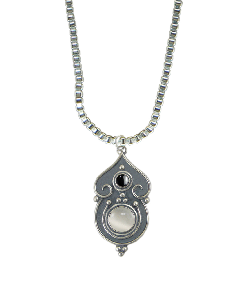 Sterling Silver Necklace White Moonstone And Hematite